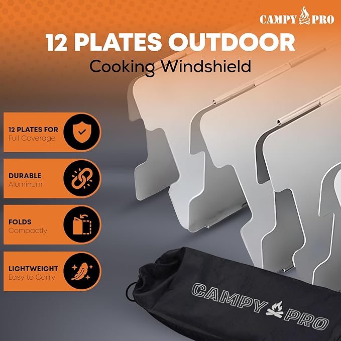 Portable Stove Windscreen – Lightweight 12-Plate Aluminum Windshield for Butane & Propane Camping Stoves, Backpacking Gear, Hiking & Picnic Camping Essentials with Drawstring Bag