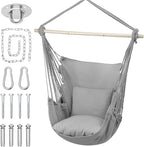 MoNiBloom Hammock Chair Hanging Rope Swing w/2 Cushions, Boho Macrame Hanging Chair Max 350 lbs Capacity w Pocket, Hardware Kit Included, Gray