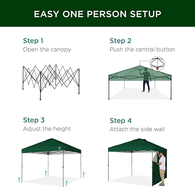 Best Choice Products 10x10ft Pop Up Canopy Tent with Sidewall, 1 Person 1 Minute Set Up, Carry Case, 4 Weight Bags - Forest Green