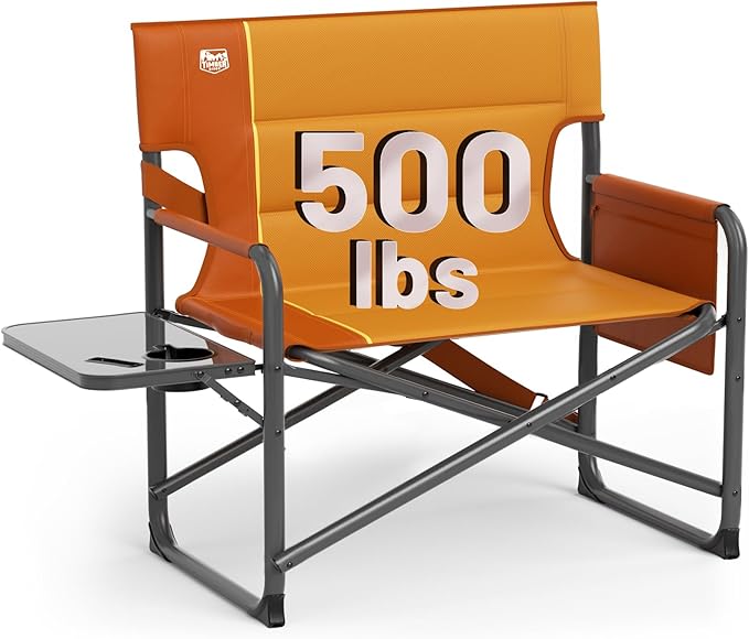 Timber Ridge XXL Extra Wide Foldable Directors Chair with Side Table, 500 lbs Heavy Duty Camping Chairs for Adults, Oversized Folding Lawn Chair for Lawn Beach Sports Outdoor, Blue