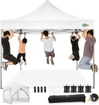 COBIZI 10x10 Pop Up Canopy Tent with 4 sidewalls Commercial Heavy Duty Canopy UPF 50+ All Weather Waterproof Outdoor Canopy Wedding Tents for Parties Gazebo with Roller Bag, White (Windproof Upgraded)