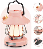 HOMY Pink Retro Kids Camping Lantern, 3-Color Dimmable Portable LED Night Light with Handle, Vintage Decorative Lamp for Toddlers, Gift for Tent, Backyard & Indoor Play