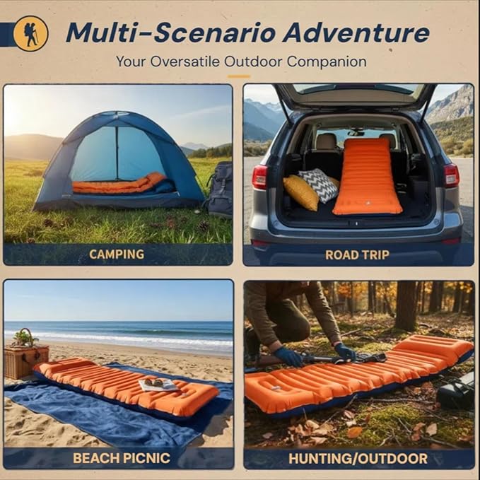 4 Inch Thick Camping Sleeping Pad with Internal Straps - R Value 4.0 for 4 Seasons, Lightweight Sleeping Mat for Hiking, Backpacking, Travel