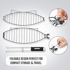 Fish Grilling Basket for Grill - Stainless Steel Basket, Non-Stick Fish Rack for Grilling with Adjustable Lock Removable Handle, Ideal for BBQ, Camping, Charcoal and Gas Grills