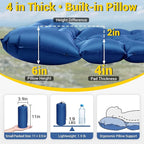 Sleeping Pad, Backpacking Camping Pad with Built-in Pillow and Foot Pump, 4in Thick Compact Camping mat for Hiking Tent Road Trip Car Camp Travel Gear