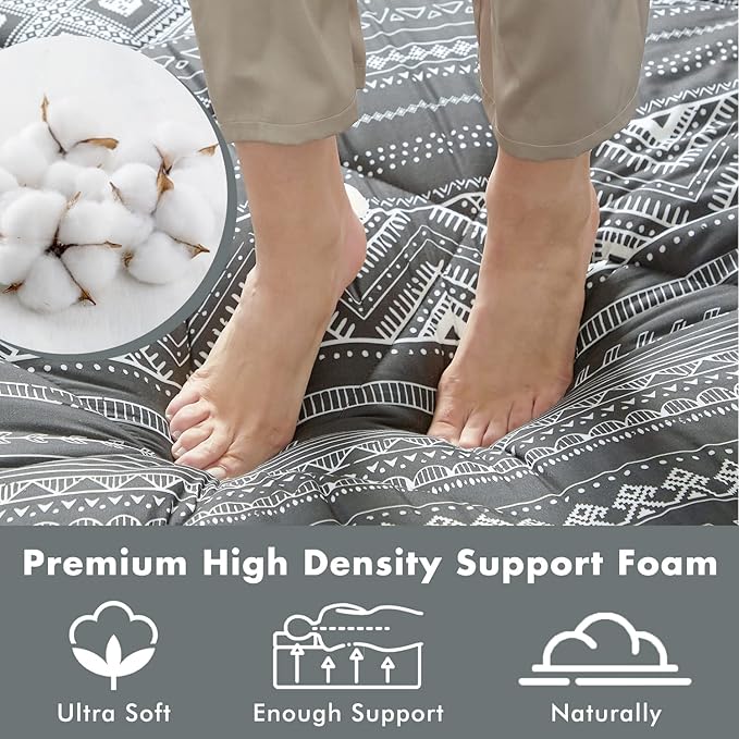 Japanese Floor Futon Mattress - Thicken Sleeping Foldable & Portable Roll up Camping Mattress, Bohemia Black Twin