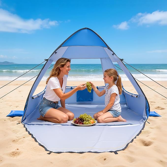 VEVOR Beach Tent Sun Shelter for 2 Person, UPF 50+ Protection, Portable Sun Shade Beach with Carrying Bag & Sand Pockets, Lightweight and Easy Setup Beach Umbrella for Camping Fishing Outdoor Picnic