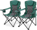 ARROWHEAD OUTDOOR 2-Pack Portable Deluxe Folding Camp Quad Chair w/Headrest, Glass & Cup Holders, Armest 6-can Cooler, Heavy Duty Carry Bag, 550 lbs Weight Capacity