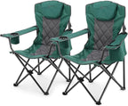 ARROWHEAD OUTDOOR 2-Pack Portable Deluxe Folding Camp Quad Chair w/Headrest, Glass & Cup Holders, Armest 6-can Cooler, Heavy Duty Carry Bag, 550 lbs Weight Capacity