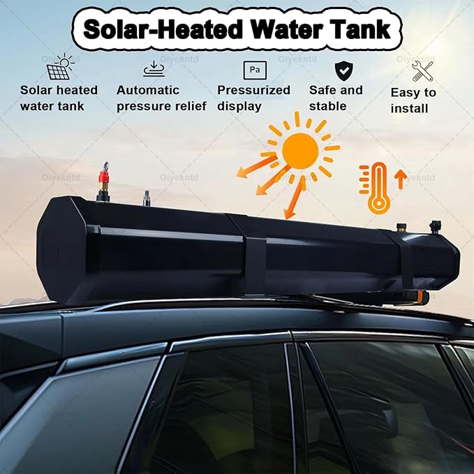 Pressurized Water Tank for Camping Shower, Solar Shower Roof Rack Mount Road Shower with Water Pipe & Shower Headt, Portable Camping Shower for Vehicle Truck SUV Sedan RV,20L/5.28gal