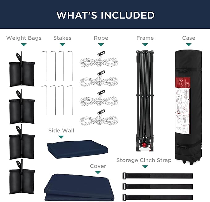 Best Choice Products 10x10ft Pop Up Canopy Tent with Sidewall, 1 Person 1 Minute Set Up, Carry Case, 4 Weight Bags - Navy Blue