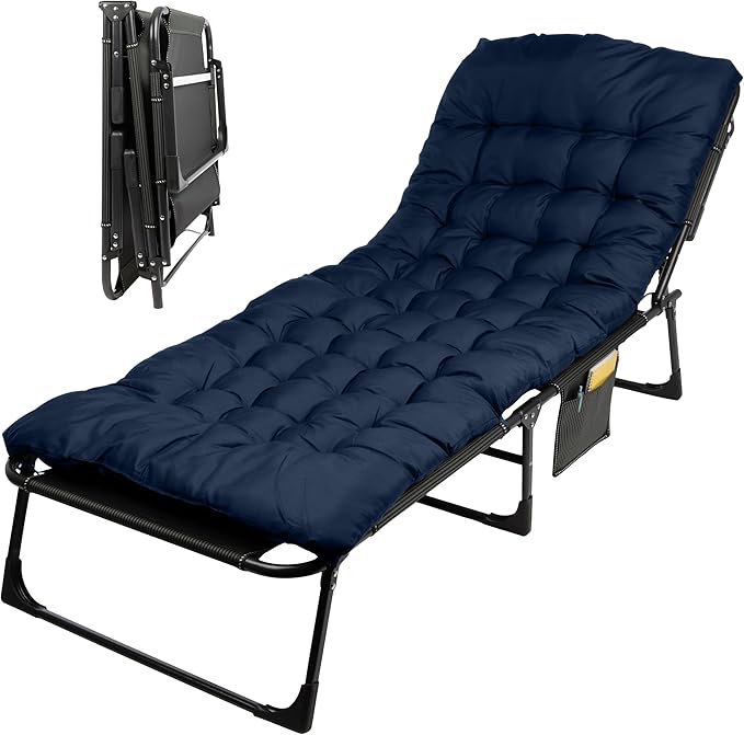 Folding Camping Cot with Mattress for Adults up to 440lbs - Heavy Duty Foldable Bed with Removable Cot Mattress and 3 Recline Positions for Travel, Camp, Beach or Guest Bed by Wakeman Outdoors (Navy)