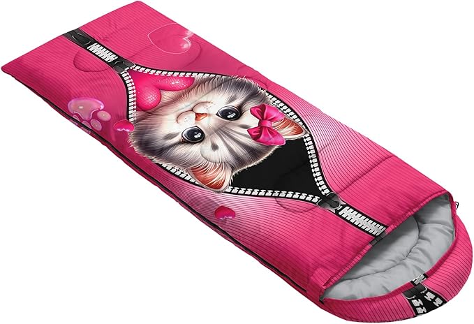 AILONEN Kawaii Panda Sleeping Bags,Lightweight & Waterproof,3 Season Warm & Cool Weather,Dreamy Purple Flower Animal Themed Sleeping Bags for Boys,Girls,Kids,Adults Travelling,Outdoors