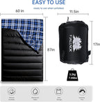 Double Sleeping Bag Cotton Flannel for Camping, Backpacking Or Hiking. Queen Size 2 Person Waterproof Sleeping Bag for Adults Or Teens. Lightweight with Compression Sack