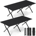 Suzile 2 Pack Foldable Camping Table 4ft Portable Lightweight Picnic Table Collapsible Roll up Metal Camp with Carry Bag for Camping, Picnic, Patio, Outdoor Party(Black)