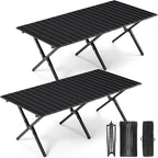 Suzile 2 Pack Foldable Camping Table 4ft Portable Lightweight Picnic Table Collapsible Roll up Metal Camp with Carry Bag for Camping, Picnic, Patio, Outdoor Party(Black)