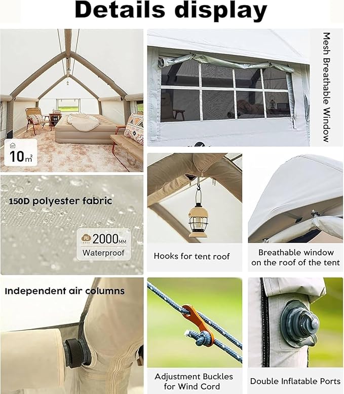 Inflatable Tent with Pump, Easy Set up Inflatable Camping Tent for 2-8 Persons, 4-Season Inflatable Tent, Glamping Outdoor Air Blow Up Tent, Family Camping Tent Grey1
