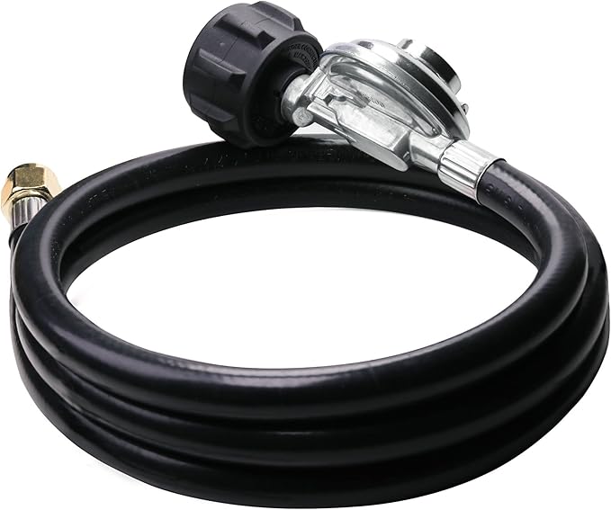 DOZYANT 5 Feet Universal QCC1 Low Pressure Propane Regulator Grill Replacement with 5 FT Hose for Most LP Gas Grill, Heater and Fire Pit Table, 3/8 inch Female Flare Nut