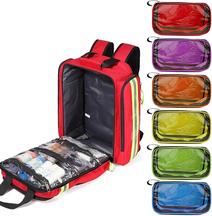 Gatycallaty First Aid Backpack - Medical Evacuation Bag - Red Emergency Lifeguard Bag for Ems Emt First Responder Trauma (Red, Pack of 3)