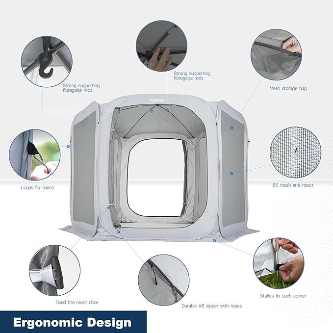 Poray Screen House Tent Pop Up Sun Shelter with Durable Mesh Zipper Doors,Portable Camping Tent 10 X 10 FT Screen Canopy Outdoor for Family Friends Party in Backyard,Park