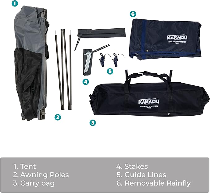 Kakadu Camping Tent Cot, 1 Person, 1 Minute Easy Setup, Folding, Compact, Elevated Tent with BlockOut Rain Fly, Awning Poles, Ultra-Fine Mesh Windows, and Carry Bag