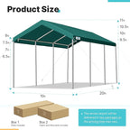 ADVANCE OUTDOOR 10x20 ft Heavy Duty Carport Potable Car Canopy Garage Party Tent Boat Shelter, Adjustable Height from 9.5 ft to 11 ft, Green