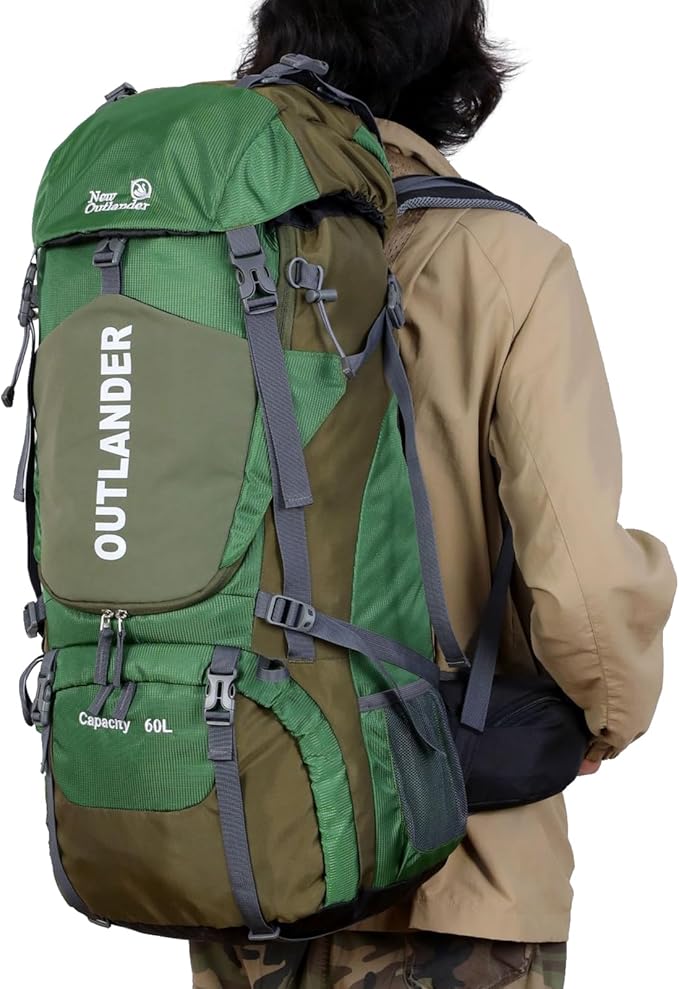 Hiking Backpack Camping Light Travel Backpack for Men Women with Shoe Compartment Rain Cover Can Hang Water Bag Green Blue Black Optional for Hiking Camping Traveling 60L Capacity