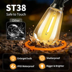 Outdoor Solar String Lights Waterproof: ST38 100ft Shatterproof Patio Lights - Solar Powered & USB Dual Charging - 3 Modes Button Control - Garden Backyard Gazebo Porch Party Decor