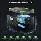 500W Portable Power Station, 519Wh Outdoor Solar Generator Backup Battery Pack with 2 110V AC Outlets, 500W (Peak 1000W) 10-Port Powerhouse for RV/Van Camping Fishing Climbing Road Trip Home Emergency