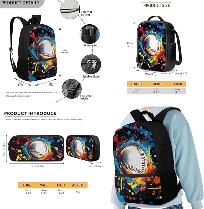 Rnyleeg Soccer Theme Backpack for Boys Novelty School Backpack with Lunchbox Set Large Capacity 3 Pcs Bookbag Set for Primary School Mochilas Para NiñA