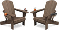 KINGYES Folding Adirondack Chair Set of 2, Dual Cup Holders & All-Weather HDPE, Wood-Like Patio Chair for Backyard, Camping, Pool & Fire Pit, Coffee