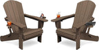 KINGYES Folding Adirondack Chair Set of 2, Dual Cup Holders & All-Weather HDPE, Wood-Like Patio Chair for Backyard, Camping, Pool & Fire Pit, Coffee