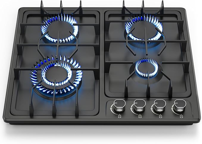 FVBADE 24inch 4 Burners Gas Cooktop Stainless Steel Built-in Gas Stove with NG/LPG Convertible Dual Fuel with Thermocouple Protection for Kitchen，Outdoor, Camping, RV