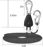 CONBOLA Camping Rope 1/8" Adjustable Rope Hanger & Pulley System with Metal Gear Heavy Duty Ratchet Tie Down Straps Camping Accessories for Tents, Tarps & Kayaks,Durable Paracord Rope for Grow Light.