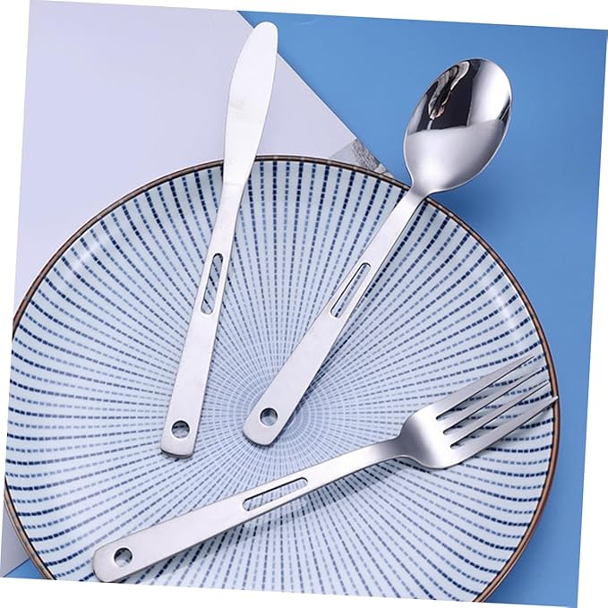 Yardwe 2sets Portable Camping Cutlery Stainless Steel Outdoor Tableware Fork Spoon Cutter Carrying Bag for Bbq Picnic Hiking and Camping Activities