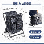 X Strike Backpack Fishing Chair with Cooler Bag, Foldable Camping Stool for Adults up to 350 lbs, Portable Lightweight for Hunting, Hiking, Outdoors