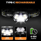 9 LED Headlamp Rechargeable 1 Pack, 2000 Lumens Super Bright Head Lamp with Red Light, 10 Modes, Motion Sensor and Adjustable, IPX5 Waterproof Headlight for Camping Hiking Running