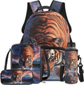 Tiger Backpack and Lunchbox Animal Backpack for Kids Lightweight Portable Boys Bookbag Age 6-8 with Lunch Box 4pcs Boys School Bags for 8-9 Daypack Hiking Travel Camping Outdoor