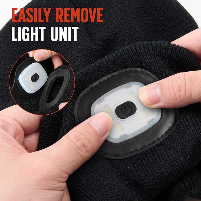 Unisex Beanie Hat with Light, Rechargeable Headlamps Cap, Gifts for Men, Hiking, Camping headlamps, Cool Gadget Birthday Gifts for Men, Women, Dad, Father, Boyfriend, Black