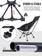 WildCall Lightweight Folding High Back Camping Chair with Head Support, Compact Beach Chair with Anti-Sinking Large Feet and Three Tilt Angles Adjustment