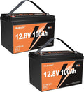 2 Pack 12V 100Ah LiFePO4 Lithium Battery Buit in 100A BMS 1.28kWh Up to 6000 Deep Cycle Rechargeable Lithium Iron Phosphate Battery Perfect for RV Trolling Motor Fish finder Marine