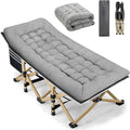 Portable Camping Cot, 600LBS Max Load, Extra Wide with Thick Mattress, Folding Cot for Outdoor Camping/Office, Home Nap (Grey)