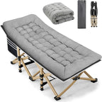 Portable Camping Cot, 600LBS Max Load, Extra Wide with Thick Mattress, Folding Cot for Outdoor Camping/Office, Home Nap (Grey)