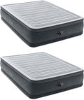 Intex 64413ED Dura Beam Elevated Fiber Tech Soft Air Mattress Bed w/Built in Pump & Portable Storage Case for Travel and Camping, Queen (2 Pack)