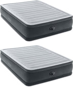 Intex 64413ED Dura Beam Elevated Fiber Tech Soft Air Mattress Bed w/Built in Pump & Portable Storage Case for Travel and Camping, Queen (2 Pack)