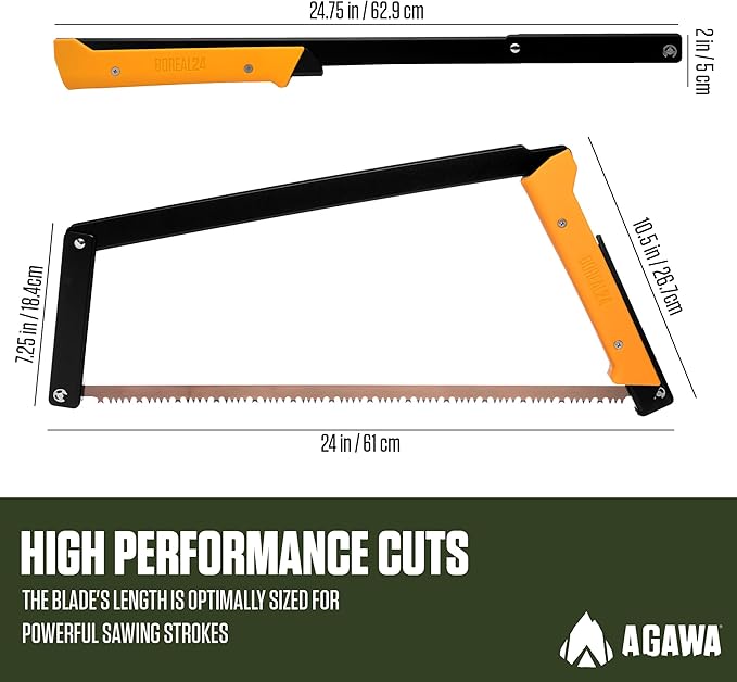 AGAWA - BOREAL24-24 Inch Folding Saw with All-Purpose Saw Blade - Camping Gear For Hiking, Fishing, Hunting, Bushcraft & Survival Kit (Black Frame/Yellow Handle)