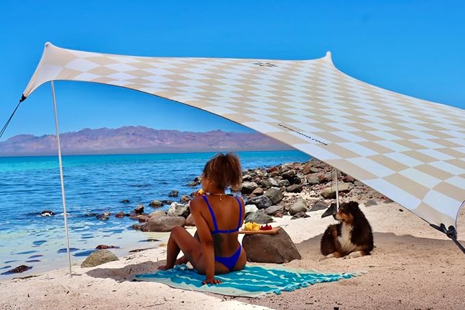 Neso Grande Portable Beach Tent Sun Shelter - Lightweight Beach Shade Canopy - Easy Setup for Family Outings - Patented Reinforced Corners - UPF 50+ Sun Protection - 7ft Tall, 9 x 9ft