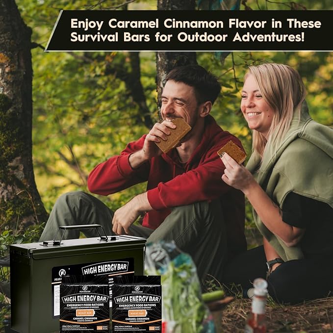 PEAK4RATION High Energy Bar | Compact Compressed Food Bar - Caramel Cinnamon 13728kcal | Long Shelf-Life Emergency Food Ration -12 Day Package 3kg (12x250g Metal Box) | Survival Preparedness Food Bar for Outdoor Camping, Crisis, Earthquake, Wildfire, H...