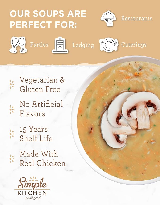 Simple Kitchen Cream of Mushroom Soup Mix - 17 Servings for Meal Prep, Vegetarian, Gluten Free, Dehydrated & Freeze Dried Survival Food for Camping Meals, Backpacking & Hiking, Survival Kit, Pack of 4
