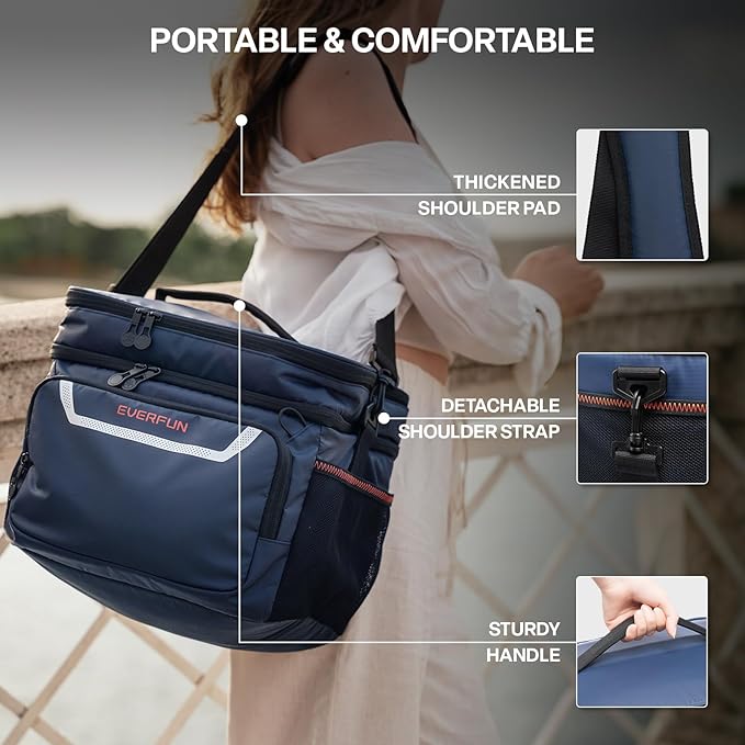 EVERFUN Small Cooler Bag 24 Can Insulated Lunch Box Double Deck Soft Leak-Proof Waterproof Collapsible Ice Chest for Men Women Work Travel Car Trip Picnic Beach